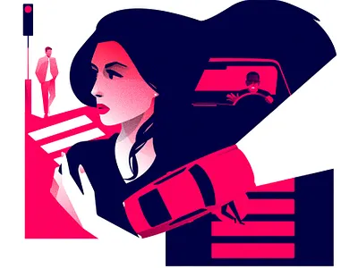 MORS car crash crosswalk illustrator pink