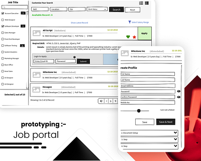 Job portal - Wireframe anaylysis create profile easy useflow filters job job portal job search joblist mockflow pencil prototyping userexperience webflow wireframe