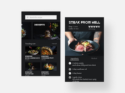 Dark Matter Recipes dailyui dailyui040 dailyuichallenge dark dark theme dark ui design figma recipe recipes ui ui design