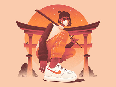 The New Normal character illustration characterdesign design illustration nike nike air orange samurai sneakers streetwear texture