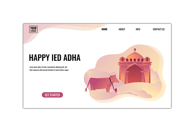 Eid al-Adha Qurban celebration flat illustration.Concept of land adha app arab arabic banner celebration cow design eid eid al adha festival flat graphic hajj header illustration landingpage mosque uiux