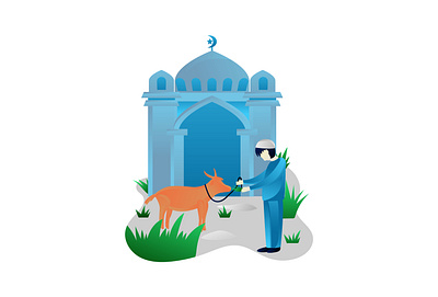 Eid al-Adha Qurban celebration flat illustration. adha app arab arabic banner celebration design eid eid al adha festival flat goat graphic hajj header illustration landingpage mosque uiux