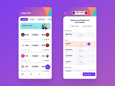 Fantasy Sports App - sneak peak 999watt design ui