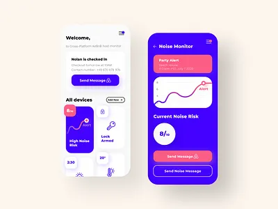Cross-Platform Airbnb host monitor airbnb app appartment color design devices minimal mobile noise party party alert pop rent smart smarthome ui