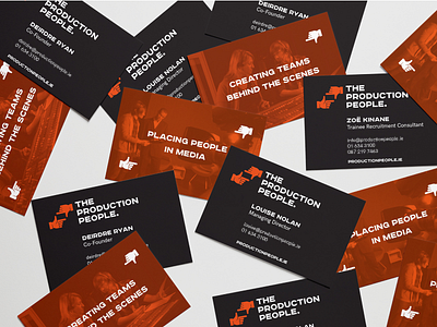 The Production People brand identity agency audio brand identity branding broadcasting business card design business cards business cards design film hands identity logo design media orange people poster production recruitment symbol visual