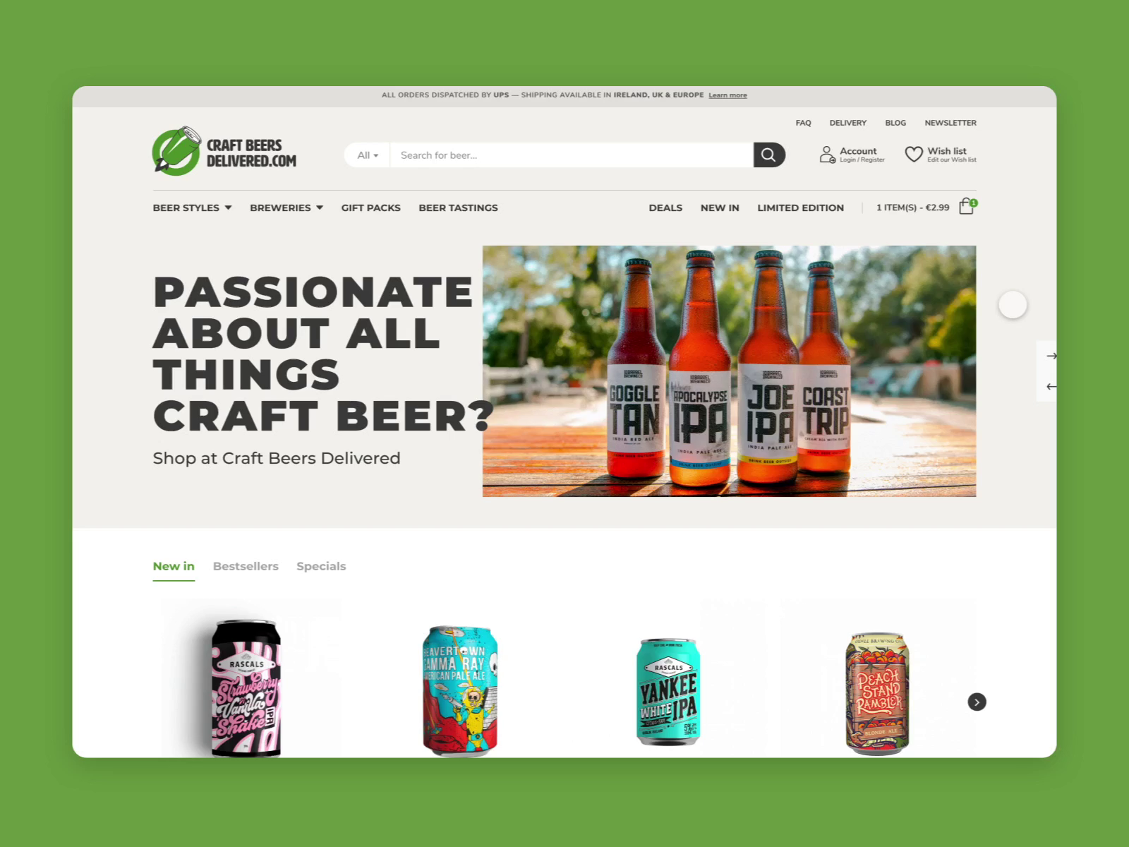 Example of Craft Beers Delivered Web Design