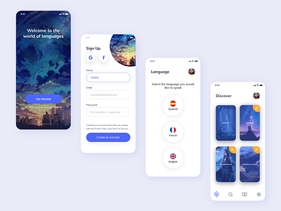 Language Learning Gaming App 2 anime app blue cards ui design illustration language language learning learning app mobile mobile app design ui ui design ux design