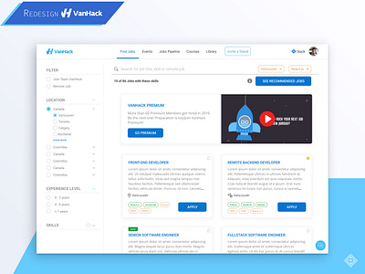 Redesign VanHack - Find jobs design ui ux web