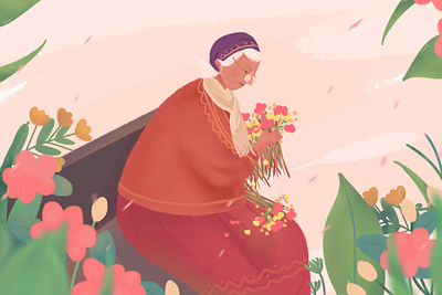 grandma and flowers fllowers illustration