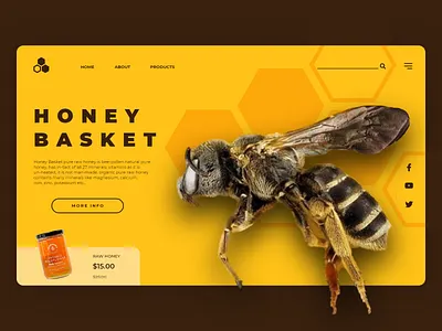 HONEY BASKET - A RAW HONEY art branding design flat hand drawn home homepage honey honeybee honeycomb logo minimal raw typography ui ux vector