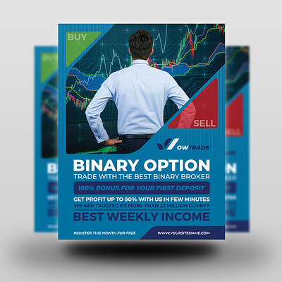 Binary Option Stock Market Trading Flyer Template bank broker business buy corporate earn financial flyer forex indicator investment investor marketing marketing lessons money poster profit sell stock market