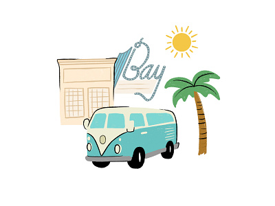 Palisades Village Icon Group drawing icon illustration los angeles pacific palisades palisades palisades village palm tree procreate vw bus