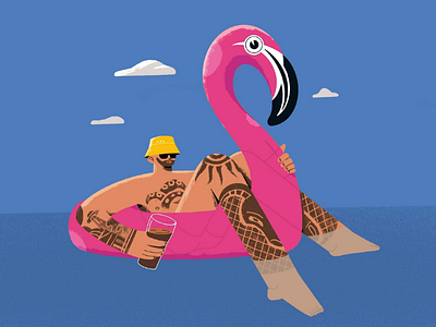 Chilling man chill flamingo man sea tatto