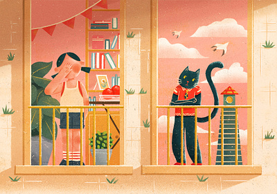 Sunshine cat design girl illustration 插图 设计