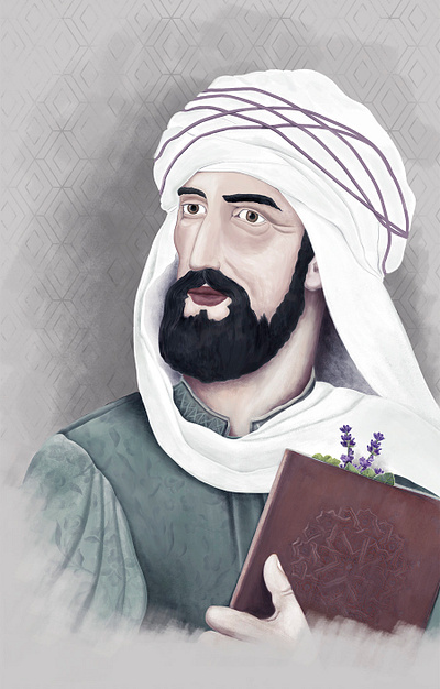 Illustration historical portrait Ibn Al-Baytar for museum digital illustration historical illustration illustration art man illustration museum portrait art portrait illustration portraits