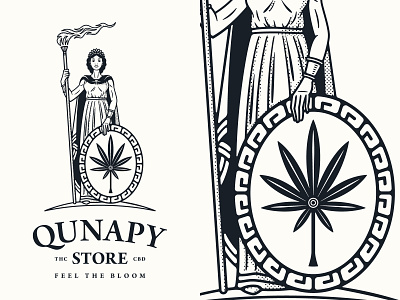 Queen Qunapy cannabis crest deity dispensary flame god hemp illustration illustration art lady leaf logo logodesign logodesigns logodesinger medicine queen shield startup logo torch