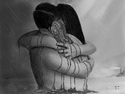 Farewell - Digital Drawing digital digital art digital draw digital drawing digital illustration digitalart drawing farewell hug illustration ipadpro procreate rain surreal