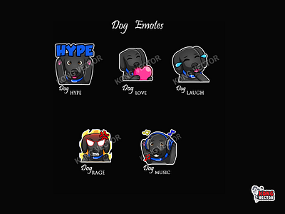 Dog Twitch Emotes 3d animation branding cartoon design emoji emote emotes graphic design grapichstreaming illustration logo motion graphics twitch twitchemote twitchemotes ui