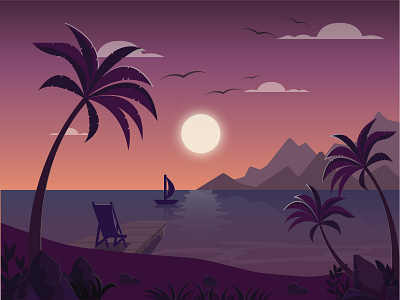 Twilight Beach adobe illustrator beach design flat illustration illustrator landscape vector