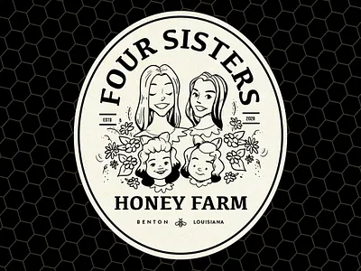 Four Sisters hand drawn honey illustration jar label