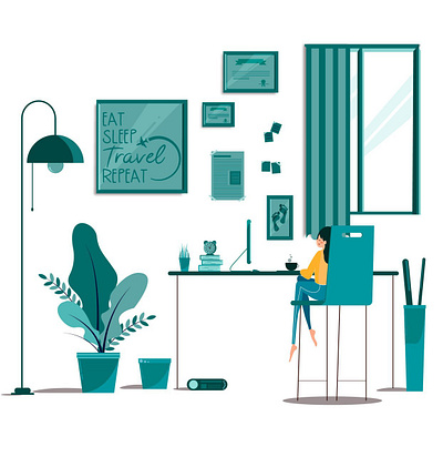 Minimal Life design digitalart flat girl home illustration illustrator minimal vector window work