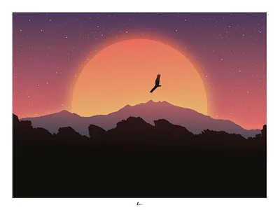Glide adventure bird design eagle fly flying illustration label mountains sky star starry sky sunrise sunset utah vector