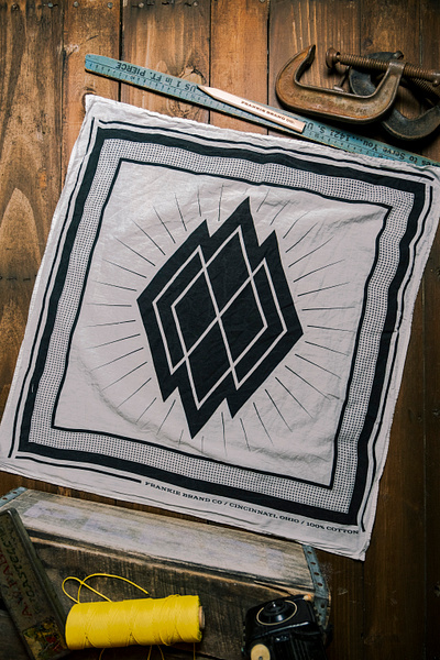 Frankie Diamonds Bandana Design bandana branding cincinnati design logo logo mark mark product photography texture vintage