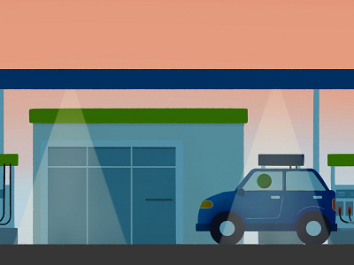 Air Quality Awareness Refuel air quality car evening gas station public service spot illustration sunset