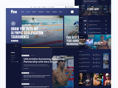 FINA Swimming Sports Website clean dark blue dark mode design landing page lines news sport sports swimming ui ui ux ux video web design website