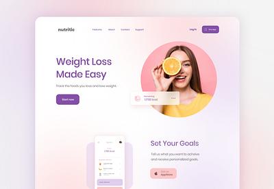 Calories Tracking App Website blur branding button design icon illustration landing menu minimal mobile page typography ui ux webdesign welcome