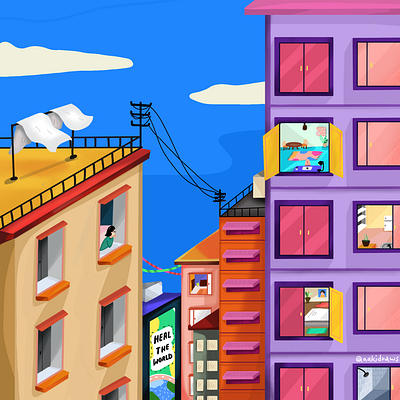 The view bright buildings colours digitalart illustration pink procreate windows
