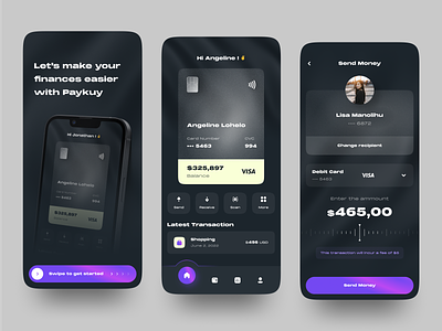 Paykuy - Finance Mobile App 💸 bank banking card clean darkmode finance financeapp ios minimalist money send money ui uidesign ux wallet