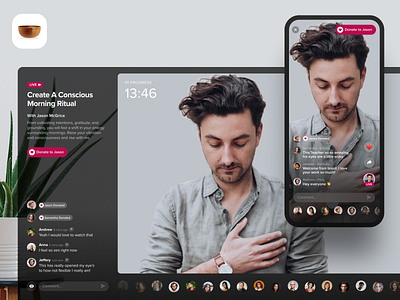 Livestream - App & Website app app design dashboard desktop event insight timer live live chat livestream meditation meditation app mobile website