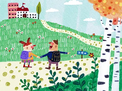 两个小孩 character design child childrens illustration design illustration plants