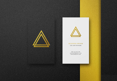 Luxury logo mockup on vertical black white business card 3d black blue brand branding business card golden luxury silver vertical white