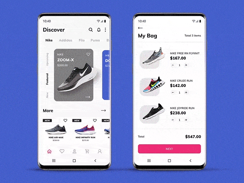 Sneaker App Motion UI adobe adobeaftereffects adobexd aftereffects android animation buy cart design ecommerce illustration interaction ios iphone mobile motion screen shopping smooth transition