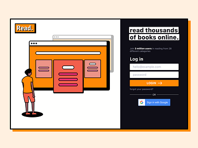 Read Log In Screen app books concept dark design illustration interface login login page reading sign in ui uidesign user ux ui uxui web web page webdesign website