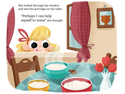 Cheeky Goldilocks bear breakfast child children book illustration childrens book digital illustration fable fairytale goldilocks home illustration kid kids books kids illustration tale window