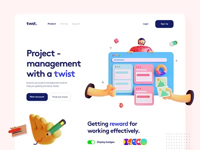 Project Management Landing - #VisualExploration 3d 3d illustration app bold clean colorful dashboard desktop header hero homepage illustration landing page overlapping ui ux web web app website website design