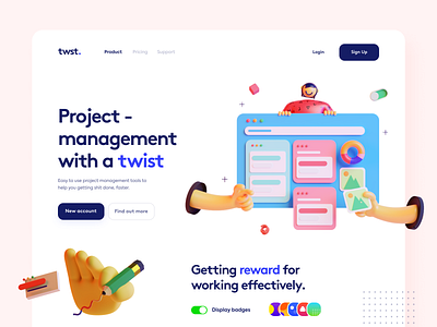 Project Management Landing - #VisualExploration 3d 3d illustration app bold clean colorful dashboard desktop header hero homepage illustration landing page overlapping ui ux web web app website website design