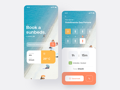 Book a sunbeds App app design app ui application beach book covid covid19 design minimalistic sea sunbeds ui ux