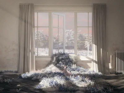 Intrusion 3d 3d art 3d artist flowers interior