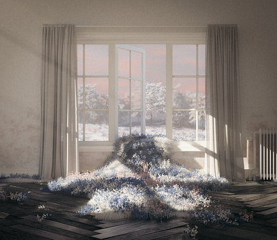 Intrusion 3d 3d art 3d artist flowers interior