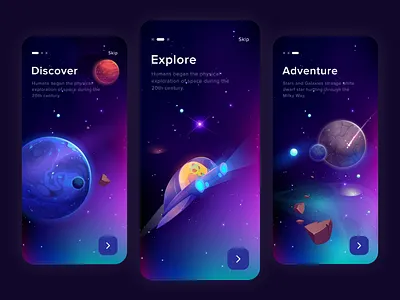 Free Universe App beautiful clean design illustration iphone x minimal spaceship ui ui design universe ux ux design vector walkthrough