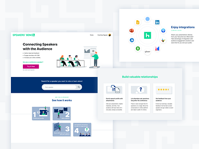 Platform for Conference Speakers | Landing Page integrations landing page design search bar speakers ui ux