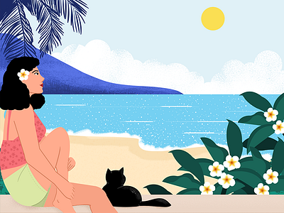 Tropical Sun balcony beach cat flower hawaii illustration indonesia jepun lockdown ocean sea summer sun sunrise sunset travel tropical vibes waves woman