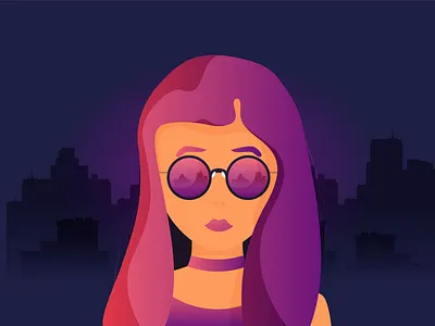 Girl. Night city city design flat girl illustration night vector