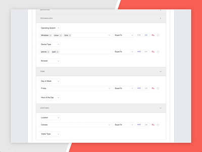 Segmentation Builder audience behavior builder campaign condition design goal interaction marketing marketing automation product design segment segmentation source targeting technology time uiux visitors website