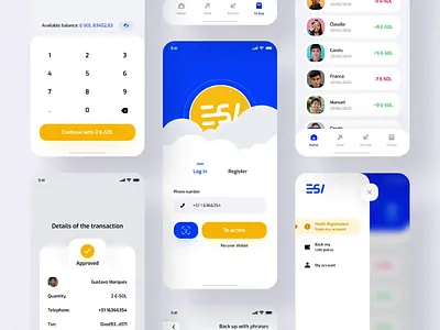 Send Money Application E-SOL π‘π΅ app application bank app blue app clean design exchange interface ios app log in minimal register send money ui uikit ux vuejs wallet wellow app