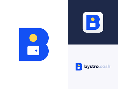 bystrocash b blue branding cash coin design flat design geometry letter logo minimal money monogram shape vector wallet